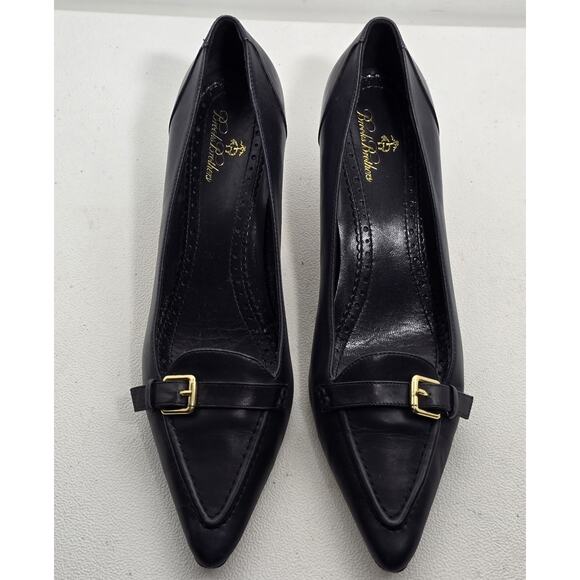 BROOKS BROTHERS Leather 7.5 Kitten Heels Buckle Pointed Toe Italy Bluish Black - Picture 6 of 12